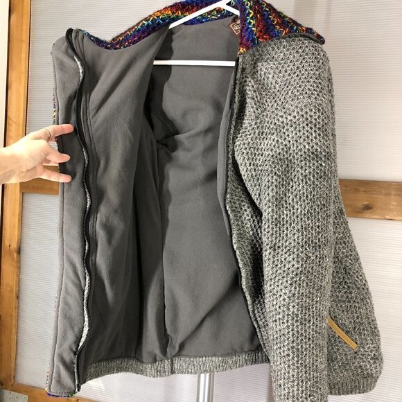 KYBER OUTERWEAR 100% Wool Handmade Textured Chunky Knit Zip Cardigan Jacket Sz L - Picture 13 of 15